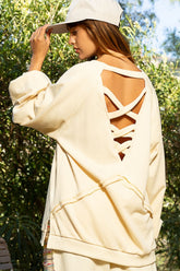 Back Cross Strap Detail Balloon Sleeve Sweatshirt POL